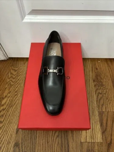 Pre-owned Ferragamo Salvatore  Ree Black Leather Men Loafers Shoes 9 Eee