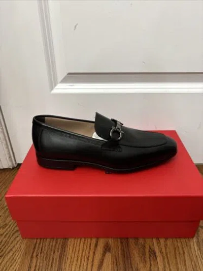 Pre-owned Ferragamo Salvatore  Ree Black Leather Men Loafers Shoes 9 Eee