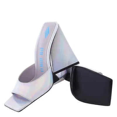 Pre-owned Attico The  Ladies Holographic Silver Devon Mules