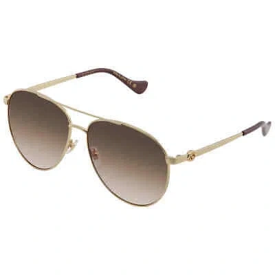 Pre-owned Gucci Brown Pilot Ladies Sunglasses Gg1088s 002 61 Gg1088s 002 61
