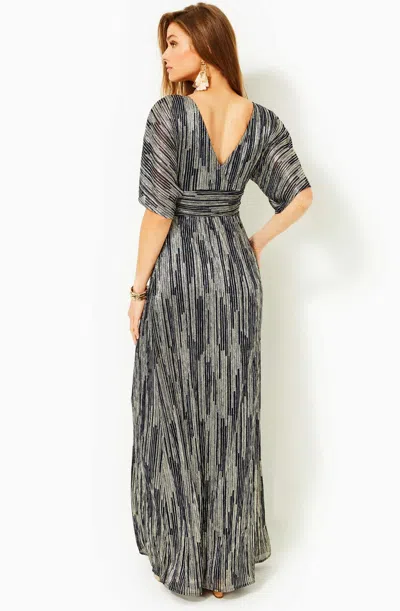 Pre-owned Lilly Pulitzer Size Small Parigi Maxi Dress True Navy X Gold Exquisite
