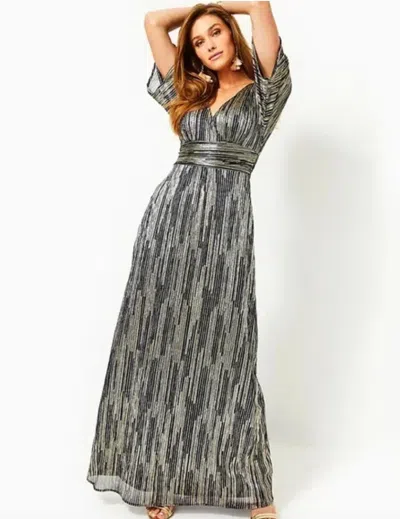 Pre-owned Lilly Pulitzer Size Small Parigi Maxi Dress True Navy X Gold Exquisite