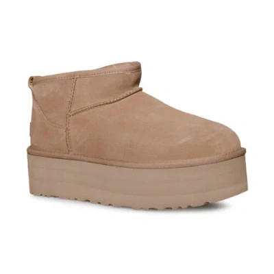 Pre-owned Ugg Classic Ultra Mini Platform Chestnut Fur Suede Women's Boots Size Us 6 In Brown