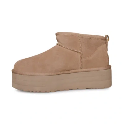 Pre-owned Ugg Classic Ultra Mini Platform Chestnut Fur Suede Women's Boots Size Us 6 In Brown