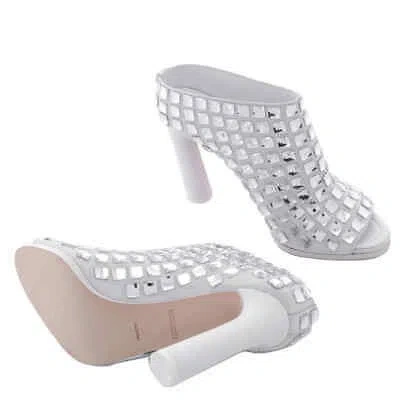Pre-owned Burberry Ladies Lightwell Crystal Peeptoe Mules In White