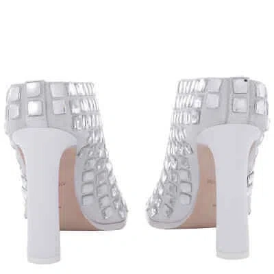 Pre-owned Burberry Ladies Lightwell Crystal Peeptoe Mules In White