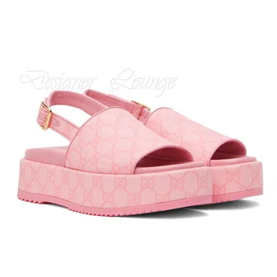 Pre-owned Gucci Angelina Gg Pink Supreme Canvas Slingback Platform Sandals Eu 39.5