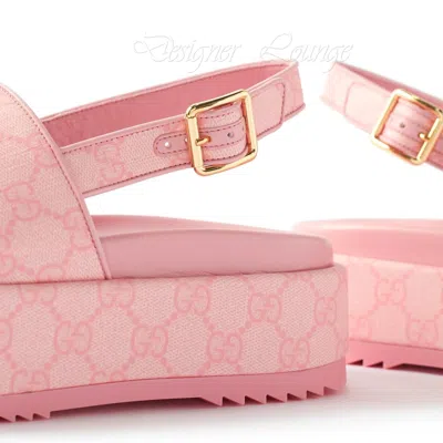 Pre-owned Gucci Angelina Gg Pink Supreme Canvas Slingback Platform Sandals Eu 39.5