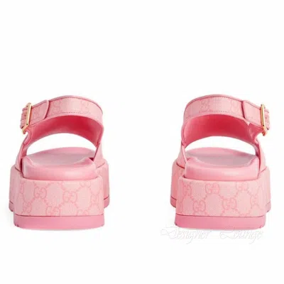 Pre-owned Gucci Angelina Gg Pink Supreme Canvas Slingback Platform Sandals Eu 39.5