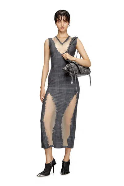 Diesel Checked Dress With Devoré Sweat Stains In Grey