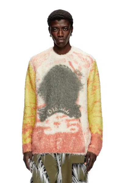 Diesel Men's Fuzzy Sweater With Pop Print In Multicolor