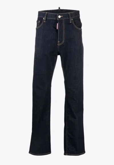 Dsquared2 Blue Jeans With Contrast Stitching And Logo Patch On The Back In Denim Man In Navy