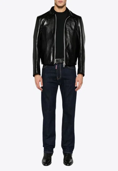 Dsquared2 Blue Jeans With Contrast Stitching And Logo Patch On The Back In Denim Man In Navy