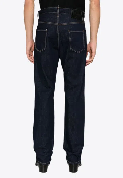 Dsquared2 Blue Jeans With Contrast Stitching And Logo Patch On The Back In Denim Man In Navy