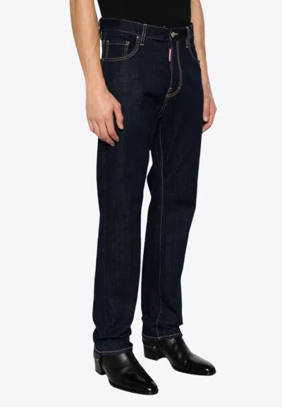 Dsquared2 Blue Jeans With Contrast Stitching And Logo Patch On The Back In Denim Man In Navy