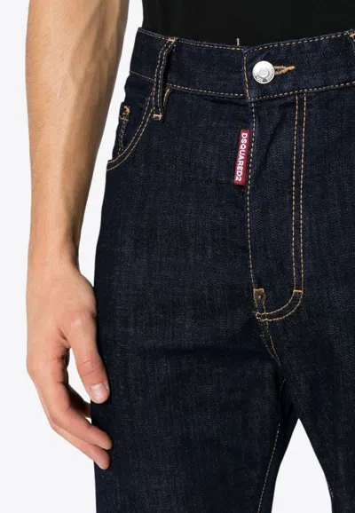 Dsquared2 Blue Jeans With Contrast Stitching And Logo Patch On The Back In Denim Man In Navy