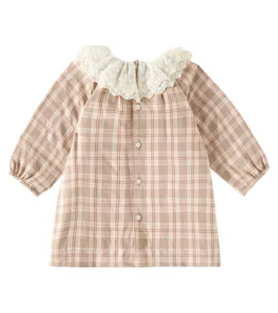 Bonpoint Baby Flavili Lace-trimmed Checked Dress In Pink