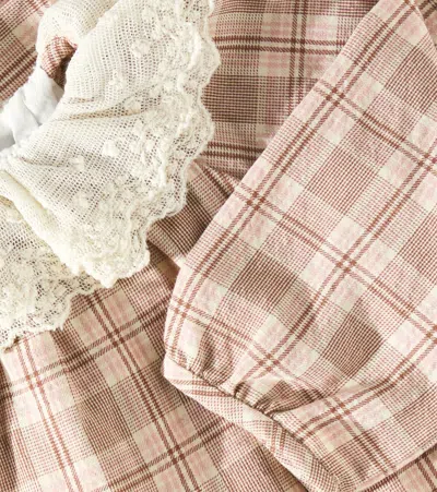 Bonpoint Baby Flavili Lace-trimmed Checked Dress In Pink
