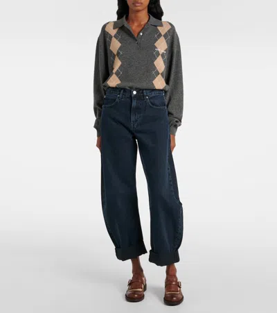 Frame Bubble High-rise Barrel-leg Jeans In Blue