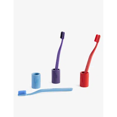 Hay Blue Cylindrical Stoneware Toothbrush Holder In Blue