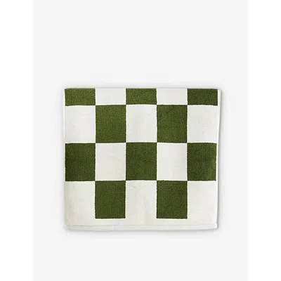 Hay Matcha Check-pattern Cotton Bath Mat 50cm X 90cm In Matcha