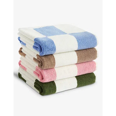 Hay Matcha Check-pattern Cotton Bath Mat 50cm X 90cm In Matcha