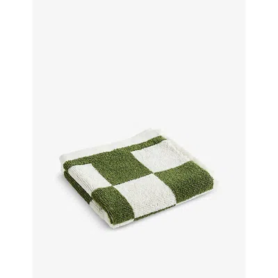 Hay Matcha Check-pattern Cotton Wash Cloth In Matcha