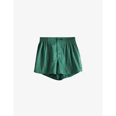 Hay Womens Emerald Green Outline Contrast-trim Organic-cotton Pyjama Shorts In Emerald Green