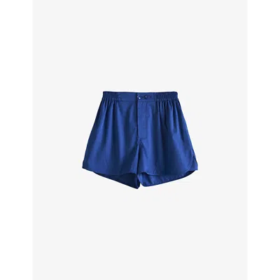 Hay Womens Vivid Blue Outline Contrast-trim Organic-cotton Pyjama Shorts In Vivid Blue