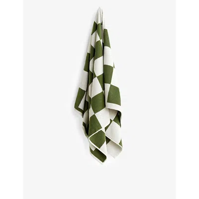 Hay Matcha Check-pattern Cotton Bath Towel In Matcha