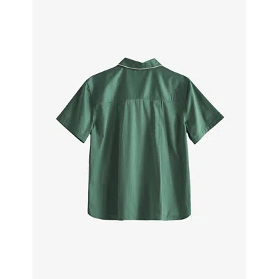 Hay Womens Emerald Green Outline Contrast-trim Organic-cotton Pyjama Shirt In Emerald Green