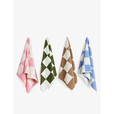 Hay Matcha Check-pattern Cotton Hand Towel In Matcha