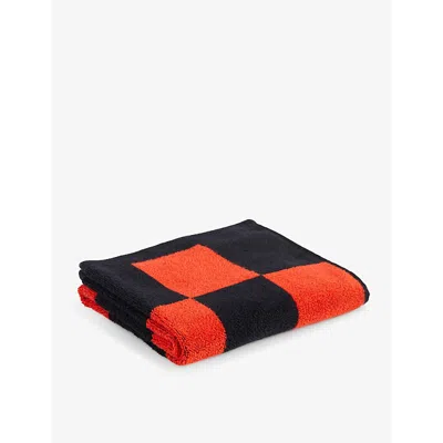 Hay Poppy Red Check-pattern Cotton Hand Towel In Poppy Red