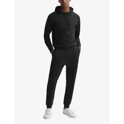 Reiss Mens Black Fabien Long-sleeve Stretch-jersey Hoody In Black
