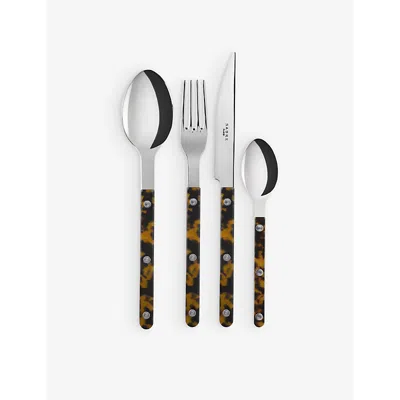 Sabre Faux Tortoise Bistrot Stainless-steel And Teak Cutlery Set Of Four In Faux Tortoise