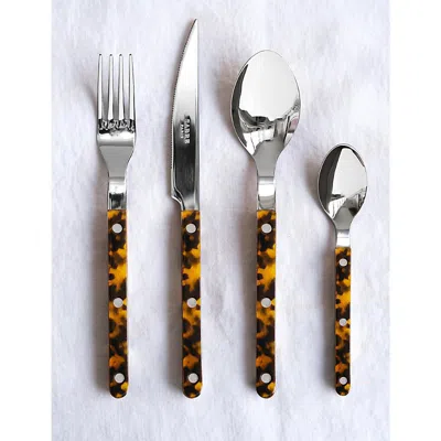 Sabre Faux Tortoise Bistrot Stainless-steel And Teak Cutlery Set Of Four In Faux Tortoise