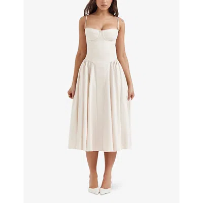 House Of Cb Womens Vintage Cream Samaria Corset-top A-line Stretch-cotton Midi Dress In Vintage Cream