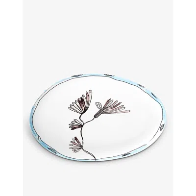 Marni Serax X  Camelia Aubergine Flower-motif Bone-china Oval Plate 35cm