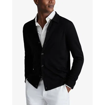 Reiss Mens Black Forbes Buttoned Wool Cardigan In Black