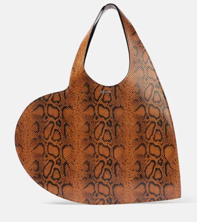 Coperni Heart Sneakeskin-effect Shoulder Bag In Brown