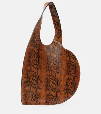 Coperni Heart Sneakeskin-effect Shoulder Bag In Brown