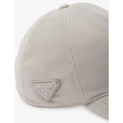 Shop Prada Mens  Logo-plaque Corduroy-cotton Baseball Cap In Neutral