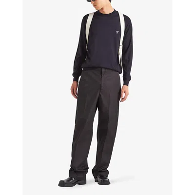 Prada Mens Blue Superfine Crewneck Wool Sweatshirt In Blue