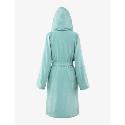 Hugo Boss Aruba Blue Plain Aruba Logo-embroidered Cotton Bath Robe In Aruba Blue
