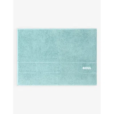 Hugo Boss Aruba Blue Plain Aruba Logo-embroidered Cotton Bath Mat 50cm X 70cm In Aruba Blue