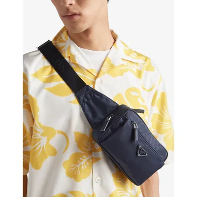 Prada Mens Blue Brand-plaque Re-nylon And Saffiano-leather Belt Bag In Blue