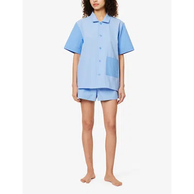 Hay Womens Sky Blue Outline Relaxed-fit Mid-rise  Cotton Pyjama Shorts In Sky Blue