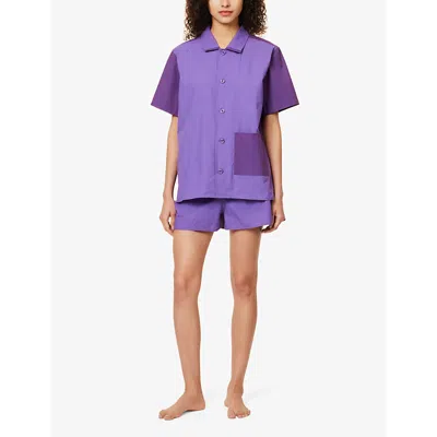 Hay Womens Vivid Purple Outline Relaxed-fit Mid-rise  Cotton Pyjama Shorts In Vivid Purple