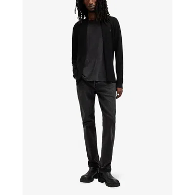 Allsaints Mens Black Mode Ramskull-embroidered Merino-wool Cardigan In Black