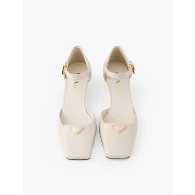Prada Brand-plaque Patent Leather Pumps In Neutral